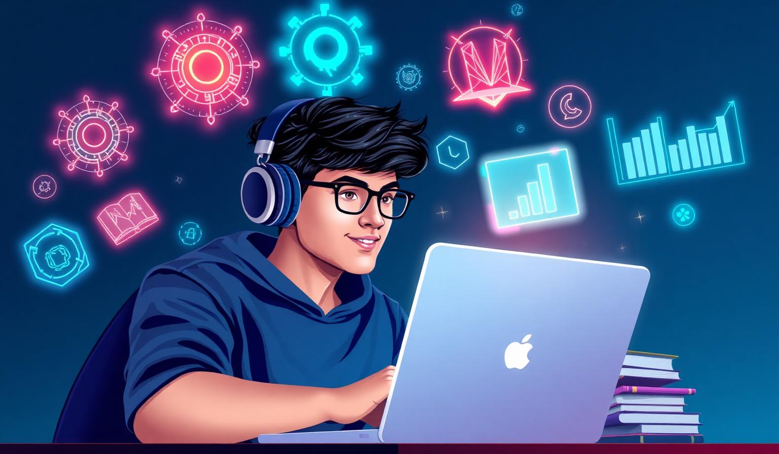 Student using AI study tools on a laptop